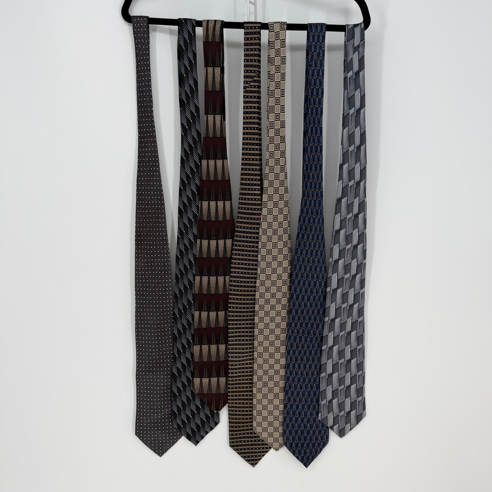 Mixed Brand Silk Neckties Mens OS Multi Geometric Abstract Lot of 7 Professional